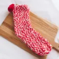Cozy red white fuzzy winter floor socks with cute pom pom details warm soft fluffy sleep socks - Red White Snowflake