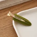 Green acetate teardrop hair clip, elegant metal duckbill side clip for daily wear and styling. - Green