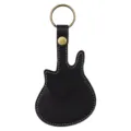 Étui porte-médiator de guitare en cuir noir avec anneau porte-clés et bouton-pression. - 6.7x13.5cm / Noir