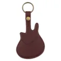Porte-médiator de guitare en cuir bordeaux avec quincaillerie en bronze et coutures. - 6.7x13.5cm / Brun
