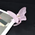 Pinza de pelo de mariposa rosa esmerilada acrílica accesorio elegante para mujeres - Rosa