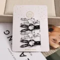 4 pièces style coréen mignon pois lapin pinces à cheveux noir et blanc bec de canard. - Ensemble de 4 Pièces Tête de Lapin / 4 Pièces/Paquet