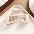 Minimalist matte square hair claw clip, solid beige hair clamp for thick hair daily wear. - Frosted Milky Apricot Hair Claw
