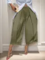 Casual solid color high waist wide leg cropped pants for women, comfortable fit daily wear. - S / Bottoms / Army Green