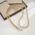 Gold coiled spring phone lanyard strap, crossbody metal chain detail for outdoor anti-loss use. - Spiral Telephone Wire Lanyard (K6647) / Gold