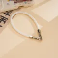 White PU leather wrist strap for phone charm, stylish double metal buckle lanyard accessory. - Leather Handheld Chain (K6679) / White