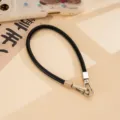 Black PU leather wrist strap with metal double buckles, versatile phone lanyard chain accessory. - Leather Handheld Chain (K6680) / Black