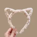 Bandeau oreilles de chat pelucheux pour lavage, joli cerceau à cheveux large au quotidien. - 2# Bandeau Oreilles de Chat en Peluche Kaki