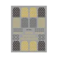 Gedetailleerd overzicht van 3D hartjes nail art sticker vel met gouden en zwarte patronen. - DH-1082 / Goud