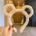 Cute plush Mickey ears headband for women, soft fuzzy hair hoop for daily face washing and makeup. - 21# Khaki Round Cat Ears Headband