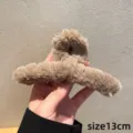 Large brown plush hair claw clip for women autumn winter fluffy hair accessories 13cm - 13cm / Dark Coffee