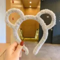Serre-tête en peluche grise avec oreilles d'animal mignon, doux pour le lavage facial. - 22# Bandeau Oreilles de Chat Rond Gris