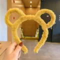 Bandeau en peluche oreille d'ours jaune doux et duveteux accessoire mignon pour lavage visage - 24# Bandeau Oreilles de Chat Rond Jaune