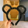 Serre-tête oreilles rondes en peluche noire joli cerceau de cheveux duveteux femme - 23# Bandeau Oreilles de Chat Rond Noir
