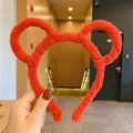 Serre-tête oreilles en peluche rouge mignon cercle de cheveux pour le lavage visage - 25# Bandeau Oreilles de Chat Rond Rouge