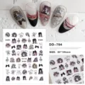 Gedetailleerd overzicht van 3D gothische anime meisjes nagelstickerblad met schattige ontwerpen. - Schattig Meisje Stijl (DD-794)