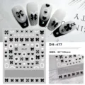 3D nail art stickers detail view featuring cute black white bow heart and pearl patterns. - DH-477