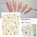 3D gouden cartoon nagelstickers, schattige beer konijn hart stickers, dunne nail art. - Goud