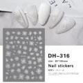 Gedetailleerd overzicht van 3D witte bloemige nagelstickers vel met voorbeeldontwerpen. - DH-316 (Bloemenwit)
