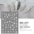 Detailed view of 3D white floral nail stickers, showcasing intricate lotus designs and size. - DH-317 (Flying Flowers)