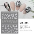 3D reliëf roos nagelstickers, elegante zilveren bloemen nail art stickers, formaat 80x105mm. - DH-314 (Onbekende Droom)