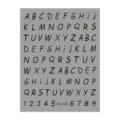 Detail view of 3D English alphabet letters and numbers nail stickers sheet for DIY nail art design. - Black