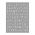 Gedetailleerd en nabij overzicht van 3D metalen alfabet en cijfers nagelsticker blad. - Laser Zilver