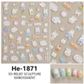5D reliëf schattige konijn nail art stickers embossed strik manicure decoratie - He-1871