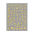 Detailed close-up of gold bow nail stickers with cute hearts and cross patterns for DIY art. - DH-1073 / Gold