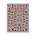 Red metallic bow heart nail sticker detail sheet, glossy foil adhesive nail art accessory. - DH-1073 / Laser Red