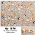 5D reliëf schattige kat nail art stickers, in reliëf gemaakte cartoon kitten nagelstickers voor dames. - He-1876