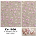 5D reliëf nagelstickers met roze strikken en parels voor stijlvolle manicures. - Dr-1880