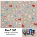 5D reliëf oceanen nagelstickers met schattige zeesterren, schelpen en krabben voor mooie manicure. - He-1861