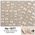 5D reliëf nagelstickers met schattige strikjes en parels voor prachtige nagelontwerpen. - Witte Strik Parel Stijl (He-1877)