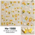 5D reliëf zonnebloem nagelstickers met strikken, schattige bloemige kleefstickers voor nail-art. - He-1888