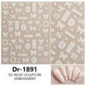 5D relief kant strik nagelstickers met witte geparelmoeren nail art decals dr1891 - Dr-1891