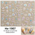 5D reliëf holografische nagelstickers met schattige kwallen en zeesterren voor mooie nail-art. - He-1907 (Schelp Licht)