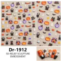 5D reliëf Halloween nagelstickers met schattige spook, pompoen en schedel ontwerpen. - Dr-1912