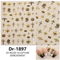 5D reliëf gouden gotische nail art stickers kruis roos DIY manicure accessoires - Dr-1897 / Goud