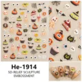 5D reliëf Halloween nagelstickers, griezelige spook en skelet nail art decals voor dames. - Halloween Dessert Stijl (He-1914)