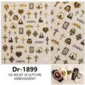 5D reliëf goudfolie nail art stickers gotisch kruis schedel design nagels - Dr-1899 / Goud