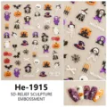 Halloween 5D reliëf nagelstickers, schattige spook schedel pompoen ontwerpen voor DIY nagels. - Halloween Schedel Stijl (He-1915)