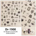 5D reliëf nagel stickers gotisch kruis schedel zilver metallisch reliëf manicure stickers - Dr-1900 / Zilver
