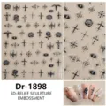 5D reliëf nagelstickers met gotische kruizen rozen en boze ogen zilveren metaalachtige look. - Dr-1898 / Zilver