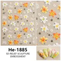 5D reliëf lelie nagelstickers in emboss zilver bloemige zelfklevende nageldecals voor manicure - He-1885 (Zilveren Foliedruk)