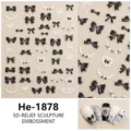 5D relëf strik parel nagelstickers, zwart witte 3D reliëf manicure stickers voor DIY. - Zwart Wit Strik Parel Stijl (He-1878)