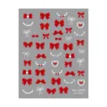 5D reliëf rode strik nagelstickers met parelkettingen voor elegante nageldecoratie. - Rood Wit Strik Parel Stijl (He-1879)
