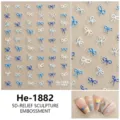 5D reliëf strik nagelstickers blauw wit schattig lint nagelkunst stickers manicure - He-1882