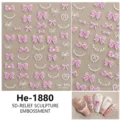 5D reliëf strik parel nagelstickers schattige roze lint zelfklevende manicure stickers - Roze Strik Parel Stijl (He-1880)