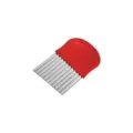Stainless steel crinkle cutter with red handle for cutting potatoes, wavy french fries slicer. - Red